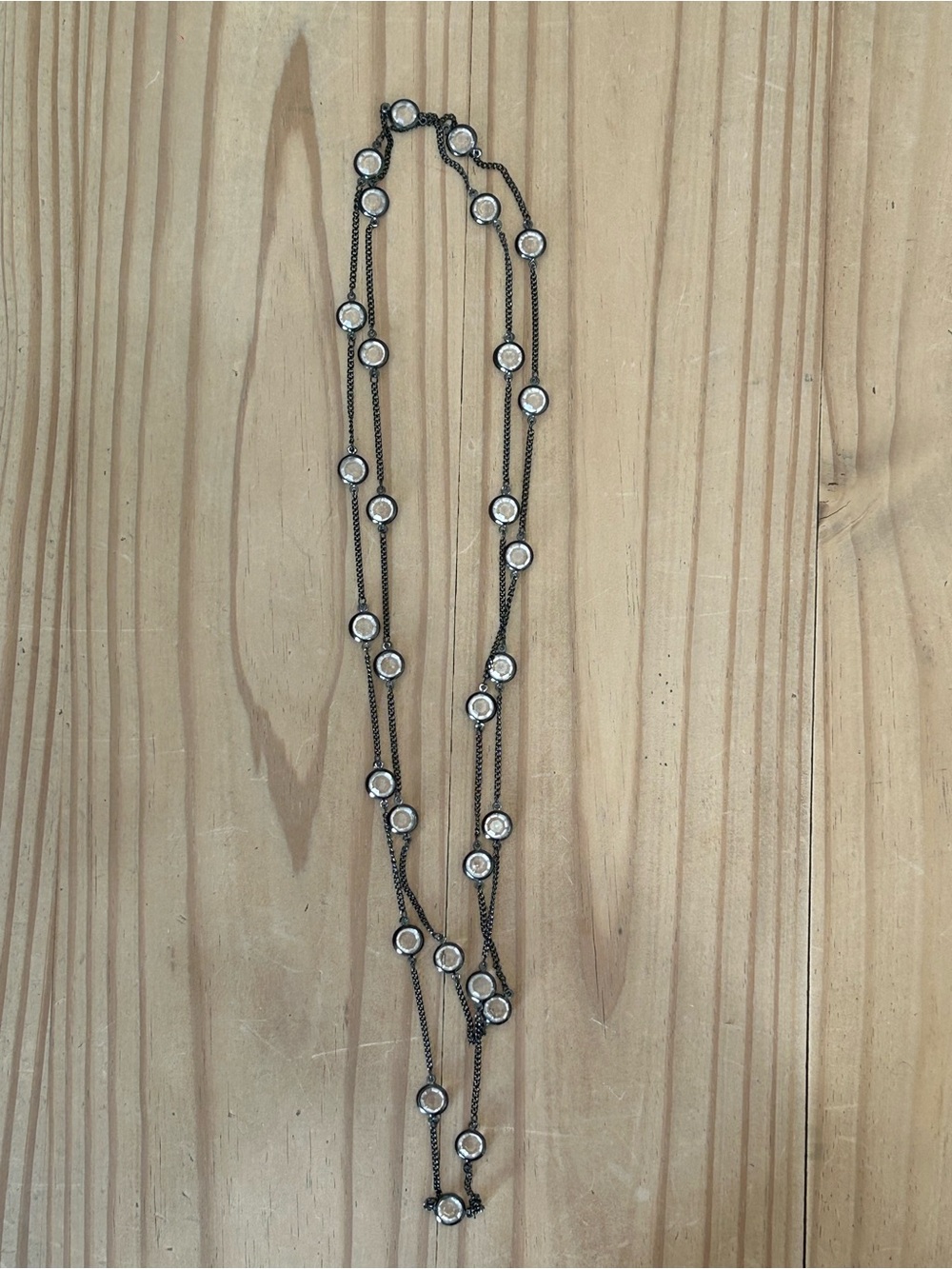 Black Layered Necklace with Clear Crystal Stations